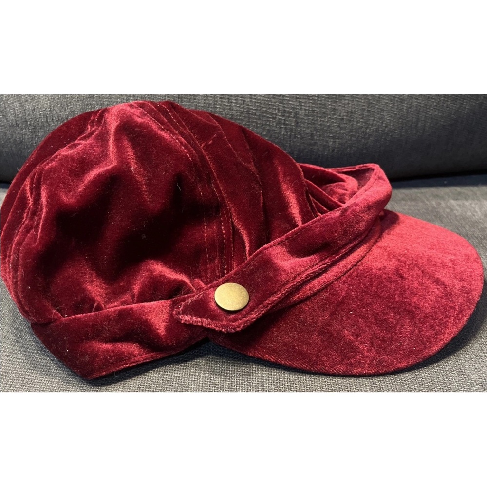 Classic Vintage Red Velvet Burgundy Newsboy Hat Cap